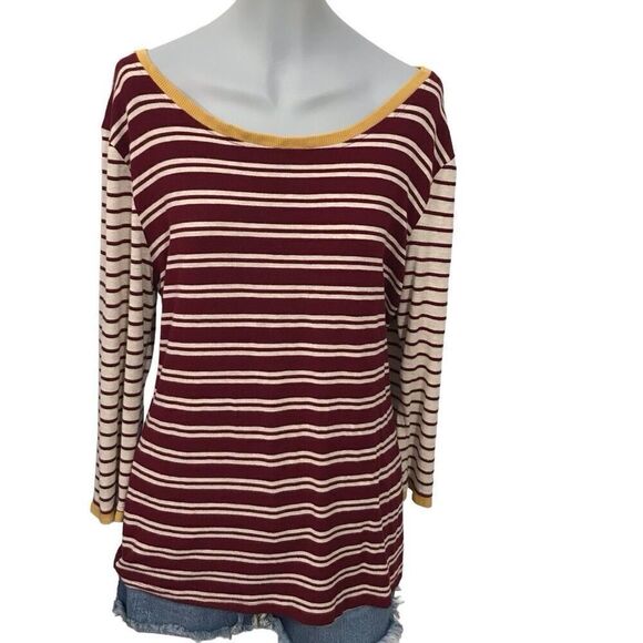 Tart Stitch Fix Knit Striped Top Shirt Size large burgandy gold - Picture 10 of 10